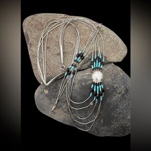 Southwest Sterling Liquid Silver Faux Turquoise Heishi Necklace Bracelet Set
